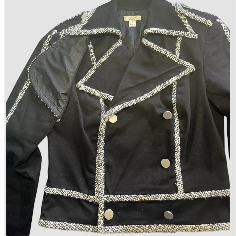CACHE Black Double Breasted
Tweed Trim Jacket